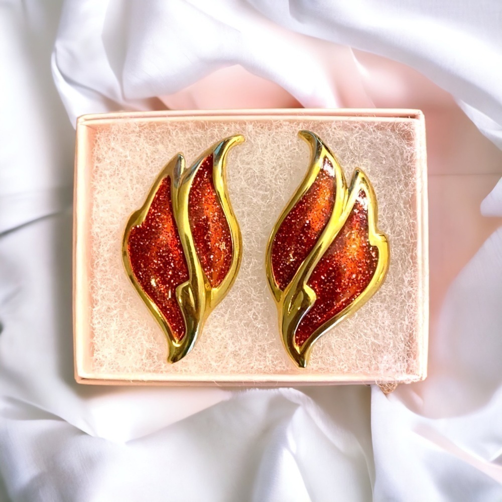 Avon Red Glitter + Gold Earrings Flame